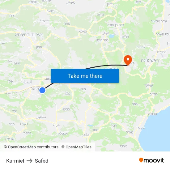 Karmiel to Safed map