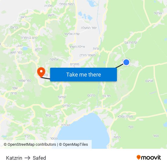 Katzrin to Safed map