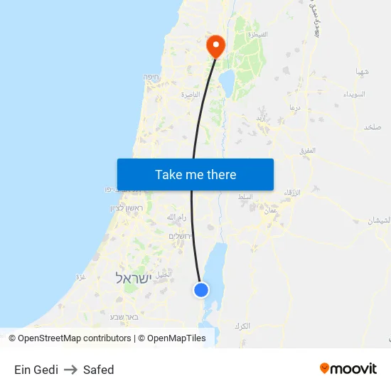 Ein Gedi to Safed map