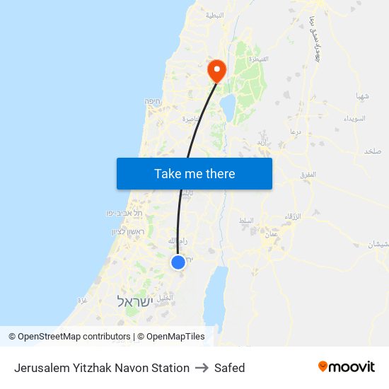 Jerusalem Yitzhak Navon Station to Safed map
