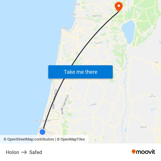 Holon to Safed map
