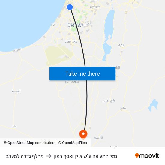 מחלף גדרה למערב to נמל התעופה ע"ש אילן ואסף רמון map