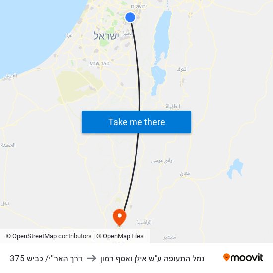 דרך האר''י/ כביש 375 to נמל התעופה ע"ש אילן ואסף רמון map