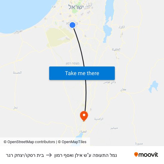 בית רסקו/יצחק רגר to נמל התעופה ע"ש אילן ואסף רמון map