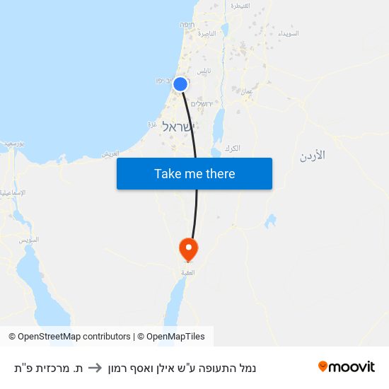 ת. מרכזית פ''ת to נמל התעופה ע"ש אילן ואסף רמון map