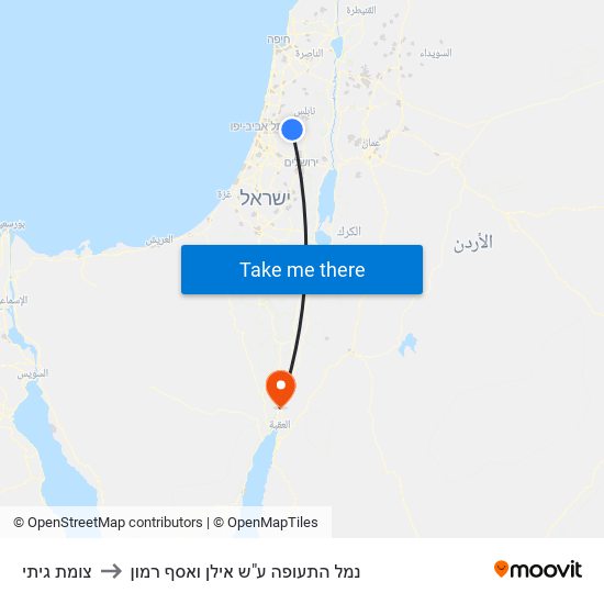 צומת גיתי to נמל התעופה ע"ש אילן ואסף רמון map