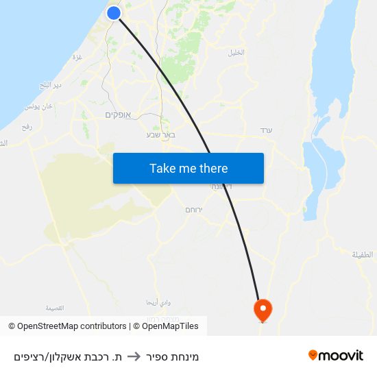 ת. רכבת אשקלון/רציפים to מינחת ספיר map