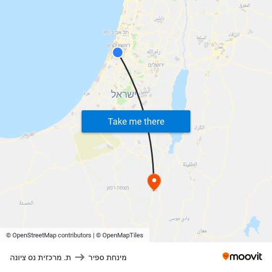 ת. מרכזית נס ציונה to מינחת ספיר map