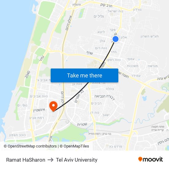 Ramat HaSharon to Tel Aviv University map