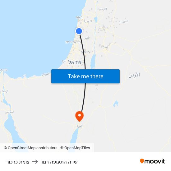 צומת כרכור to שדה התעופה רמון map