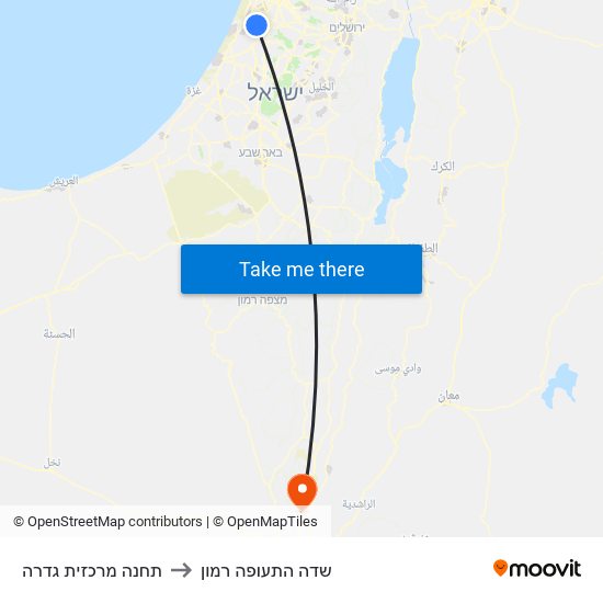 תחנה מרכזית גדרה to שדה התעופה רמון map