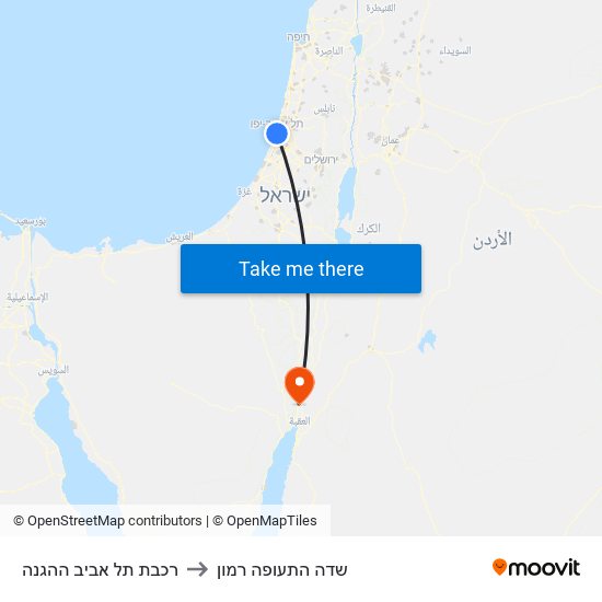 רכבת תל אביב ההגנה to שדה התעופה רמון map