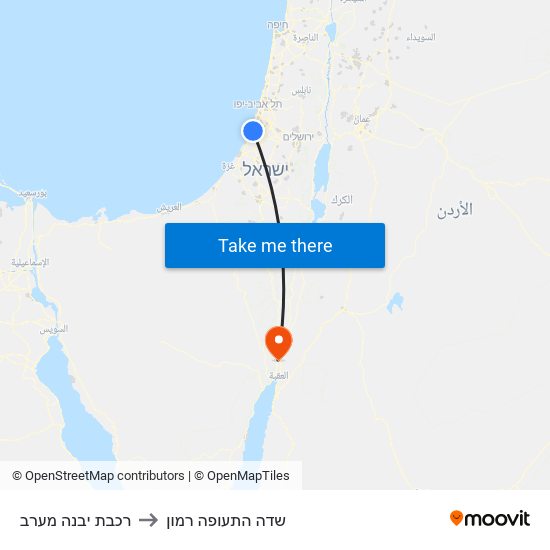 רכבת יבנה מערב to שדה התעופה רמון map