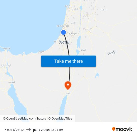 הרצל/רוטרי to שדה התעופה רמון map