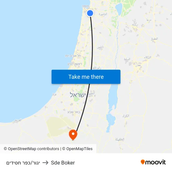 Yagur/Kfar Hasidim to Sde Boker map