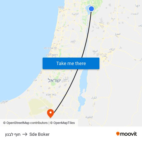 חוף לבנון to Sde Boker map
