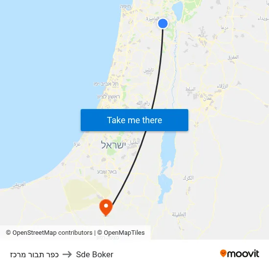 כפר תבור מרכז to Sde Boker map