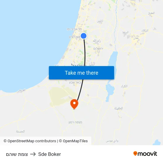 Shoham Junction to Sde Boker map