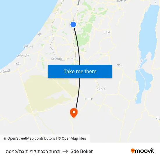 תחנת רכבת קריית גת/כניסה to Sde Boker map
