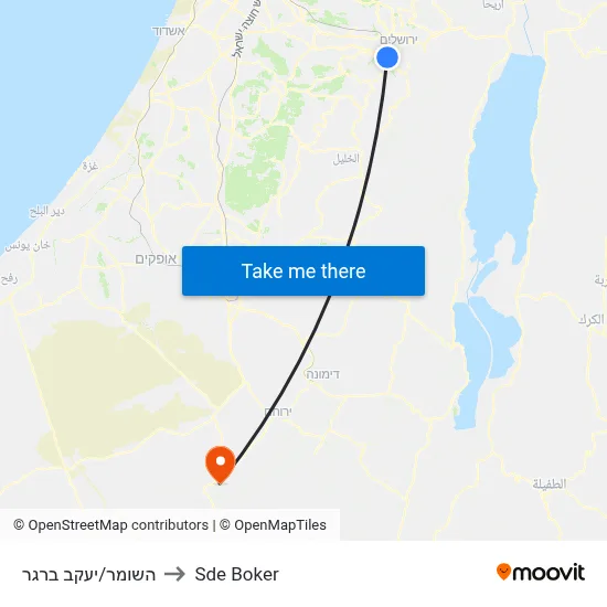 השומר/יעקב ברגר to Sde Boker map
