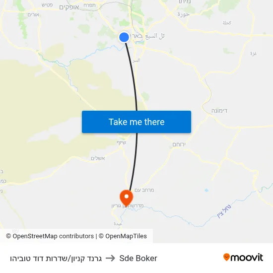 גרנד קניון/שדרות דוד טוביהו to Sde Boker map