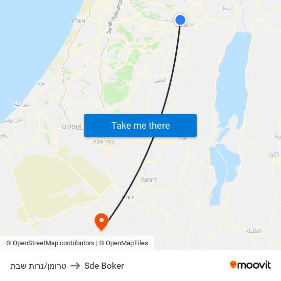 טרומן/נרות שבת to Sde Boker map