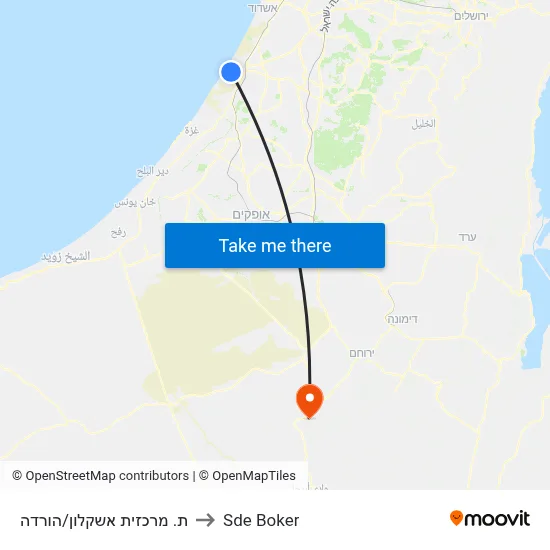 ת. מרכזית אשקלון/הורדה to Sde Boker map