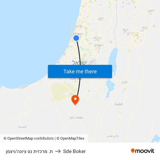 ת. מרכזית נס ציונה/ויצמן to Sde Boker map