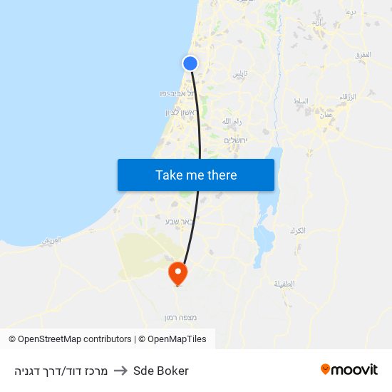 מרכז דוד/דרך דגניה to Sde Boker map