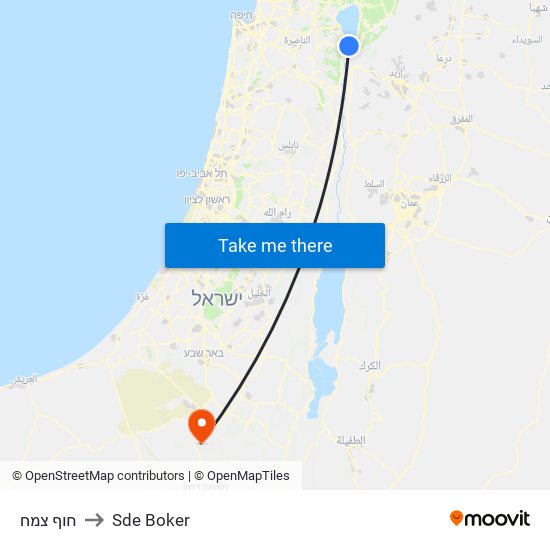 חוף צמח to Sde Boker map