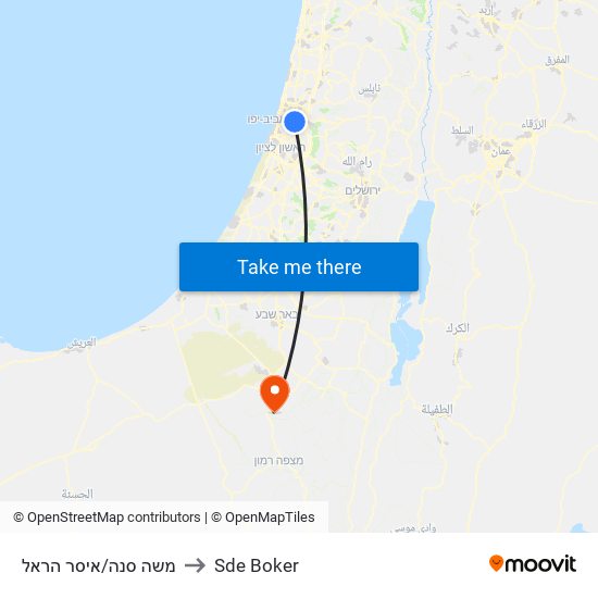 משה סנה/איסר הראל to Sde Boker map