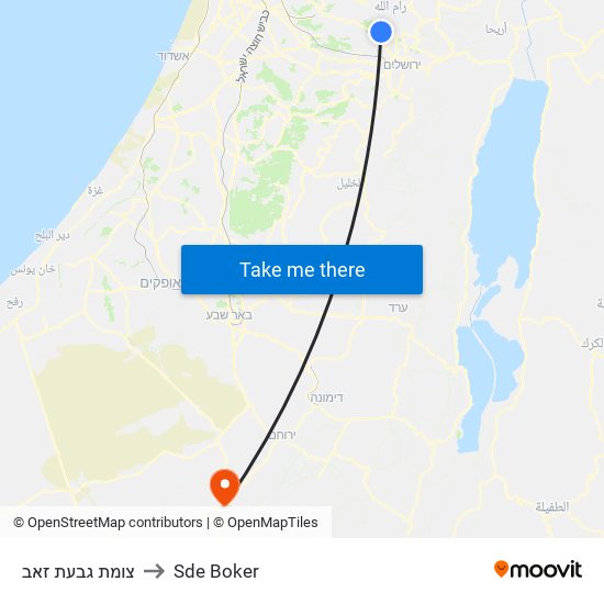 צומת גבעת זאב to Sde Boker map