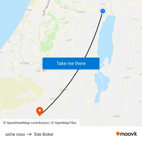 Almog Junction to Sde Boker map