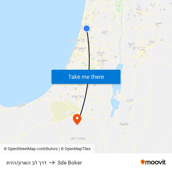 דרך לב השרון/הזית to Sde Boker map