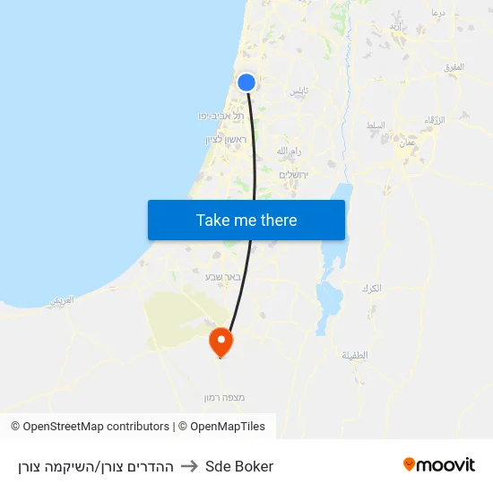 ההדרים צורן/השיקמה צורן to Sde Boker map