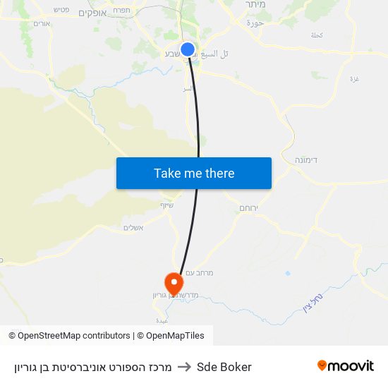 מרכז הספורט אוניברסיטת בן גוריון to Sde Boker map