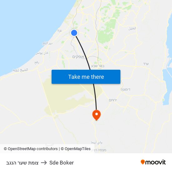 צומת שער הנגב to Sde Boker map