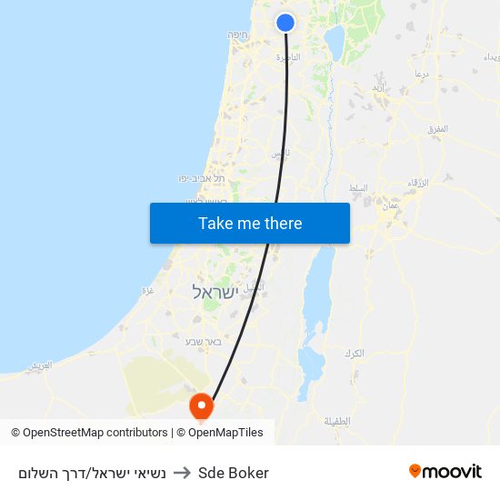 נשיאי ישראל/דרך השלום to Sde Boker map