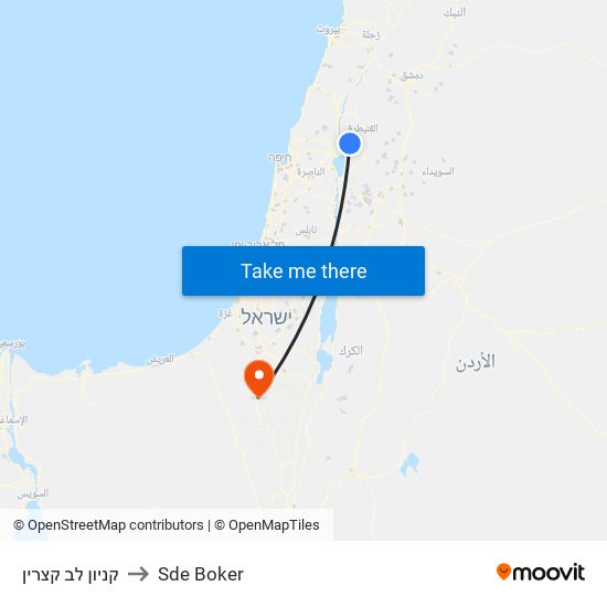 קניון לב קצרין to Sde Boker map