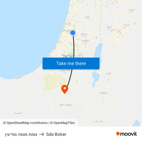 צומת מצפה מודיעין to Sde Boker map