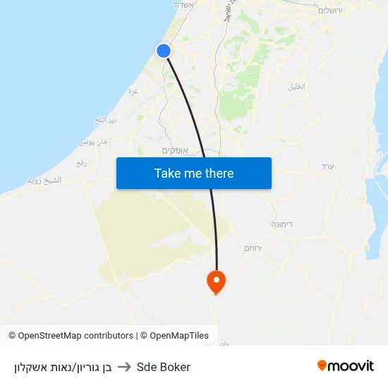 בן גוריון/נאות אשקלון to Sde Boker map