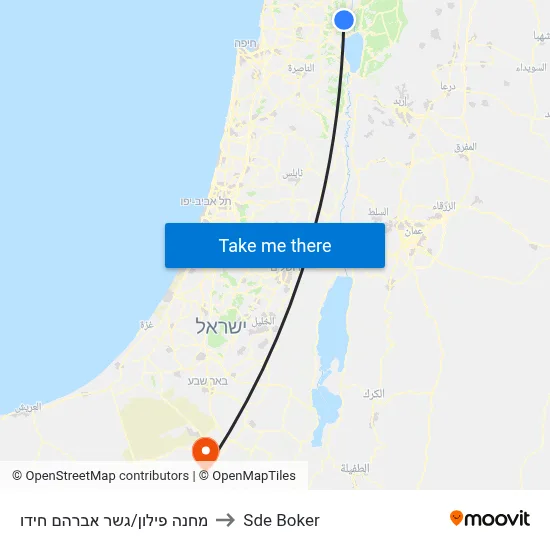 מחנה פילון/גשר אברהם חידו to Sde Boker map
