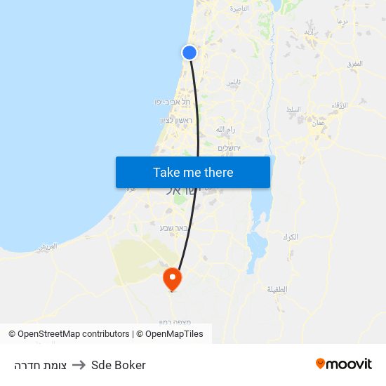 צומת חדרה to Sde Boker map