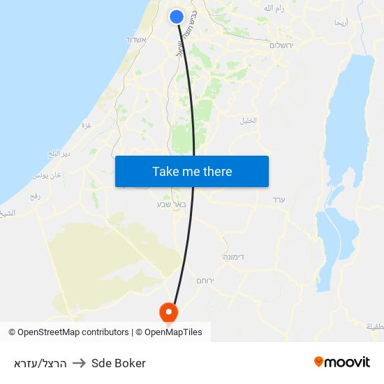 הרצל/עזרא to Sde Boker map