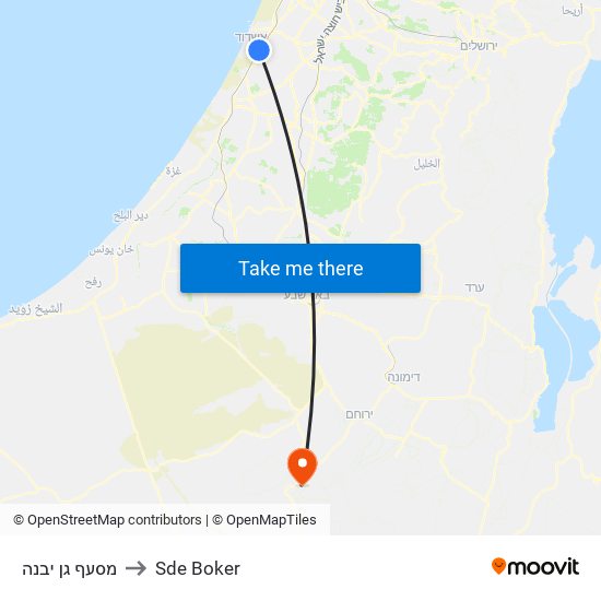 מסעף גן יבנה to Sde Boker map