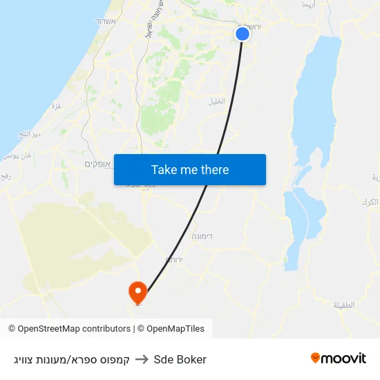 קמפוס ספרא/מעונות צוויג to Sde Boker map