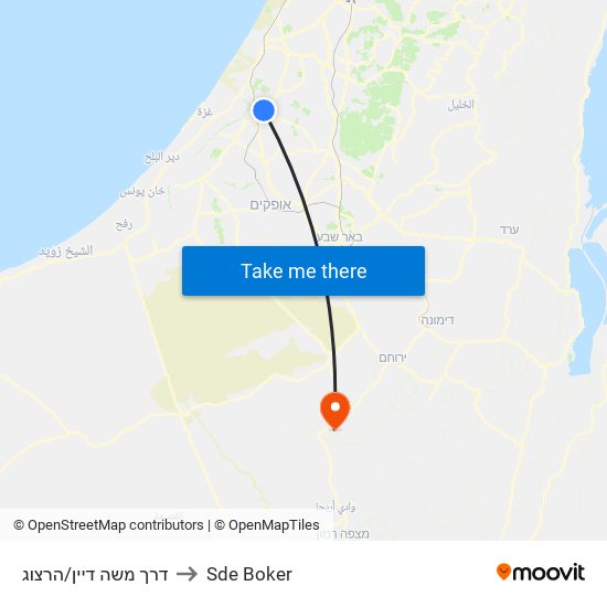 דרך משה דיין/הרצוג to Sde Boker map