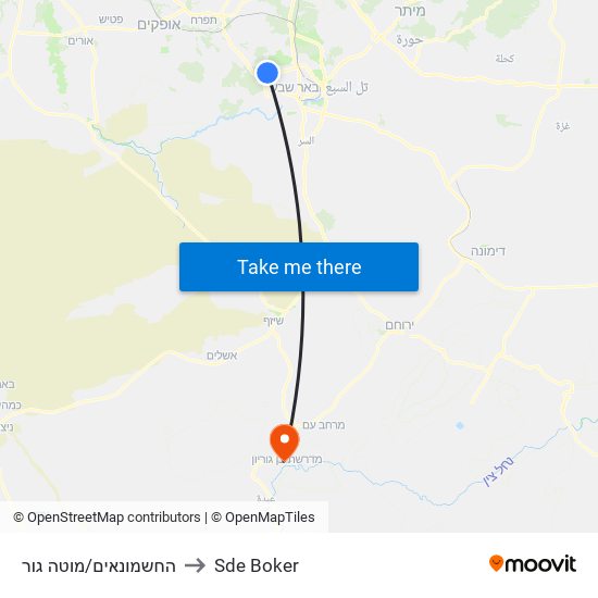 החשמונאים/מוטה גור to Sde Boker map