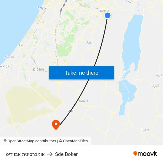 Abu Dis University to Sde Boker map