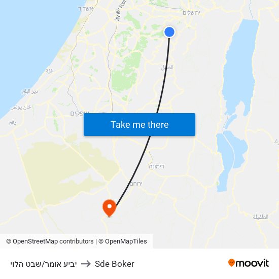 יביע אומר/שבט הלוי to Sde Boker map